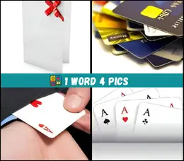 Four images from 4 pics 1 word level 143 showing card-related items